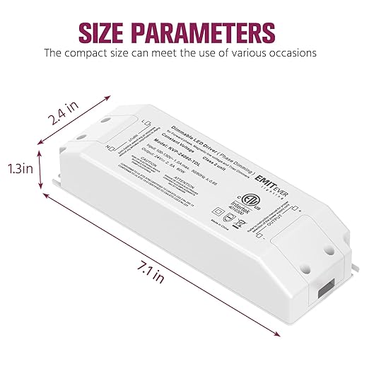 EMITEVER 60W Triac Dimmable Driver,Power Supply,AC 120V to DC 24V Transformer,Compatible with Lutron and Leviton Dimmers,for LED Lighting,Class 2,ETL Certified