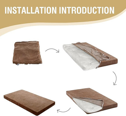 H.VERSAILTEX Twin Size Armless Futon Mattress Covers for Traditional Japanese Futon Mattress Soft Chenille Couch Slipcovers Floor Mats Sofa Protector Zippered Sleeper Sofa Cover,Caramel