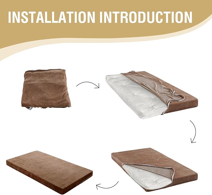 H.VERSAILTEX Full Size Armless Futon Mattress Covers for Traditional Japanese Futon Mattress Soft Chenille Couch Slipcovers Floor Mats Sofa Protector Zippered Sleeper Sofa Cover,Caramel