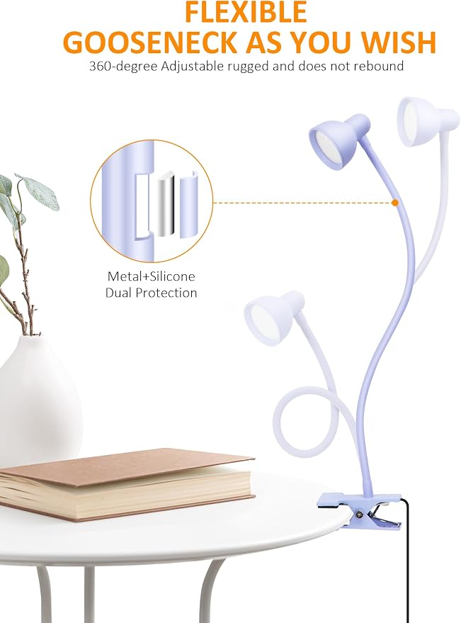 LiFMIRA Desk Lamp Clip on Lamp for Bed, LED Reading Light for Bed Purple | 3 - Image 4