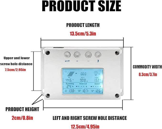 OOYCYOO MPPT 30A 40A 60A 80A 100A solar charge controller display, high-definition LCD numerical control display, multi-function button display, communication interface solar charge controller display