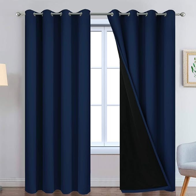 Yakamok Navy Blue 100% Blackout Curtains 84 Inches Long 52" Wide, 2 Panels | by Yakamok