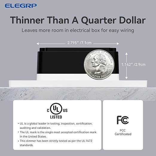 ELEGRP Dimmer Switch, Digital Dimmer Light Switch for LED Lights 150W, INC/HAL 450W, 3 Way LED Dimmer Switch, Needs Neutral Wire, Wall Plate Included, UL Listed, 1 Pack, Matte White