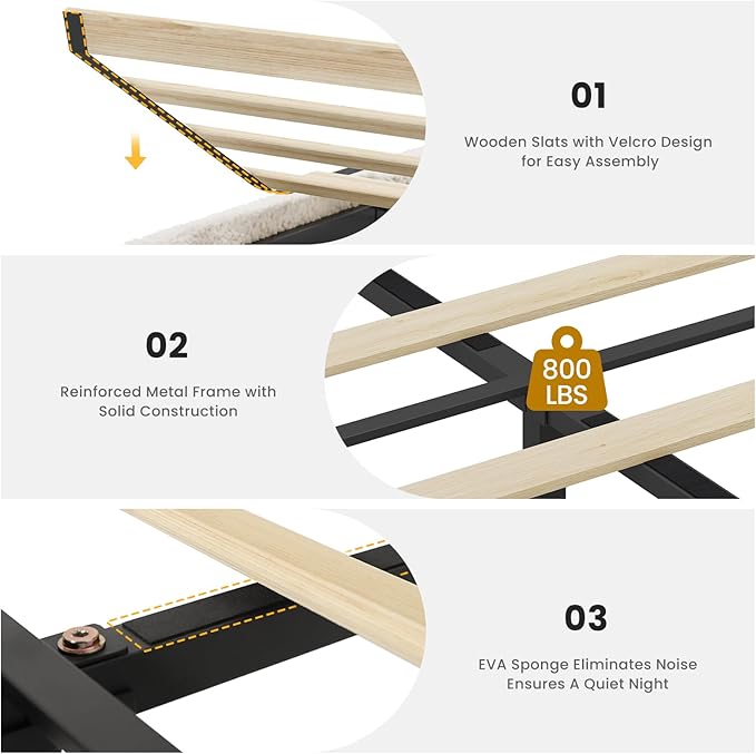 VIAGDO Twin Bed Frames with Storage Headboard and Charging Station, Boucle Upholstered Bed Frame Twin Size with 4 Drawers and LED Lights, Type C and USB, No Box Spring Needed, Cream White