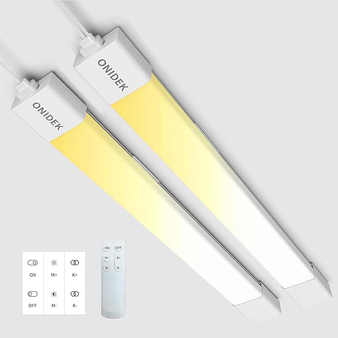 ONIDEK Under Cabinet Lights with Plug. 2700K-6500K Dimming and Color. with Wireless Control Panel and Remote Control.36W 3600LM for Garage, Kitchen, Bathroom, Closet, Office (45 inch-2PCS)