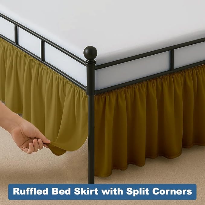 Ruffled Bed Skirt Split Corners with Platform, Tailored Fit Hotel Quality Wrinkle Free Ultra-Soft Microfiber Dust Ruffle, Upto 21 Inch Drop, Twin, Taupe
