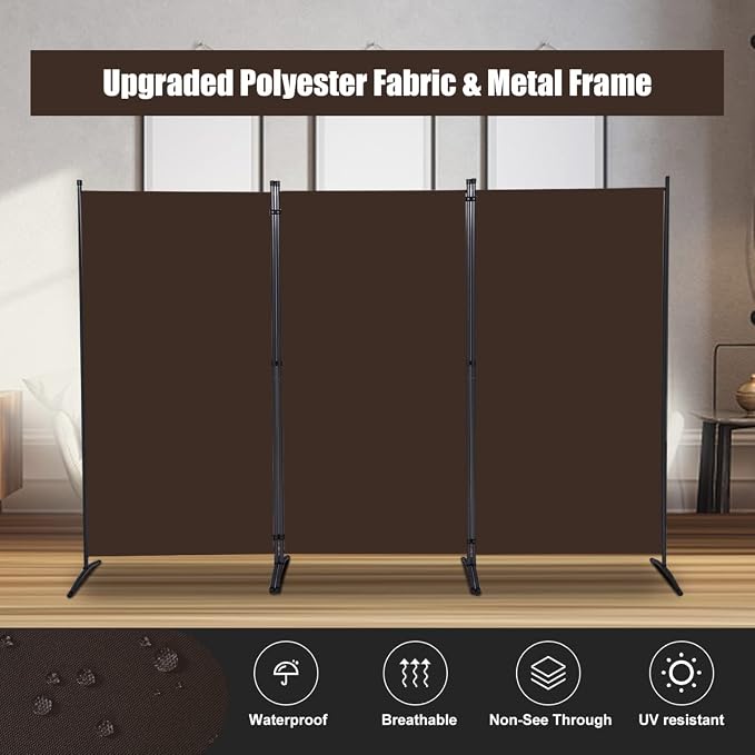 3 Panel Folding Room Divider, Sturdy Frame Freestanding Wall Divider | - Image 5