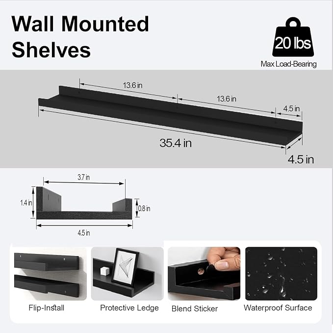 Black Floating Shelves for Wall Decor, 36 in Shelf - Image 3