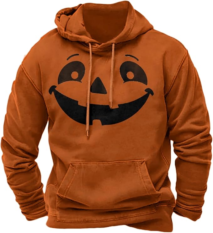 Halloween Hoodie Men Graphic Pumpkin Ghost Printed Sweatshirt Casual Trendy Long Sleeve Halloween Hooded Tops with Pockets