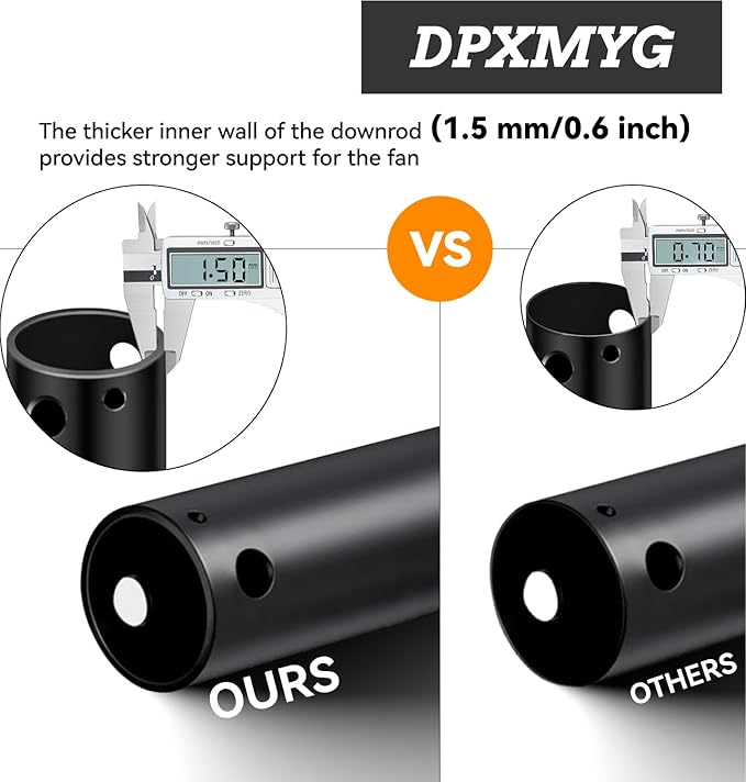 DPXMYG 36 inch Ceiling Fan Downrod with Extension Cord, 3 FT Black Downrod for Ceiling Fan, 1 inch Outside Diameter, Ceiling Fan Boom Suitable for a Wide Range of Fans (Black, Not Threaded)