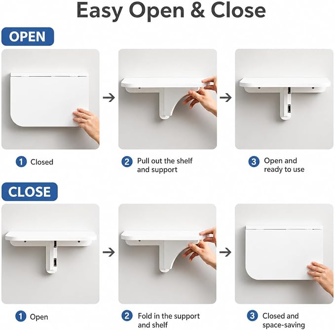 WELLAND 11.8" x 8.25" White Wall Mounted Desk Small Floating Shelves Set of 2 - Image 5