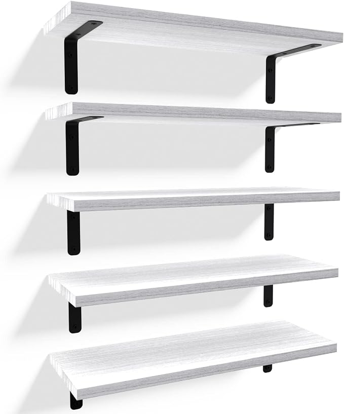 RICHER HOUSE Rustic Wood Floating Shelves Set of 5, Wall Mounted Shelf 16in | by RicherHouse