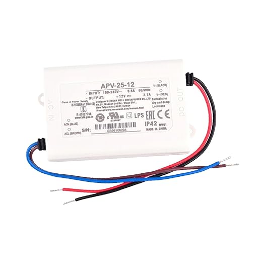 POWALK APV-25-12 Industrial Power Supply 12V 2.1A 25.2W with 90-264VAC Universal Input for Automation, LED Displays & Telecom Infrastructure