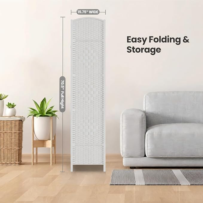 4 Panel Folding Room Divider, Woven Privacy Screen, handcrafted diamond pattern - Image 7