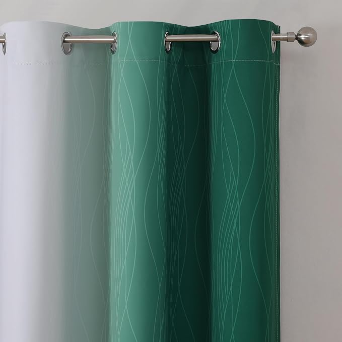 Green and Greyish White Blackout Curtains 42Wx54L 2 Panels | Ombre Curtains - Image 4