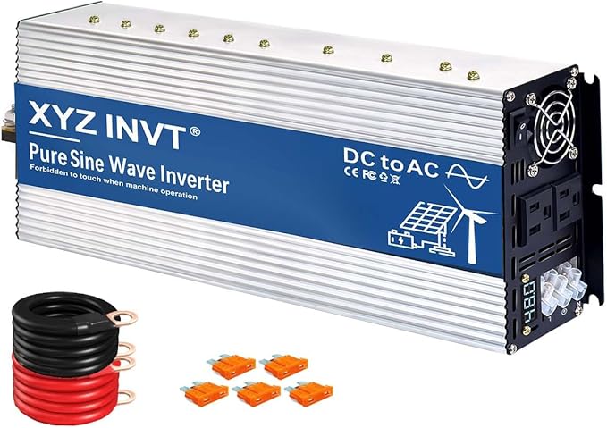 XYZ INVT 3000W Pure Sine Wave Inverter 48V to 120V AC, 6000W Peak Power, Power Converter for Solar System, Off-Grid Home, RV, Truck & Camping