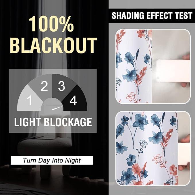 H.VERSAILTEX 100% Blackout Curtains 96 inch Length 2 Panels Set Cattleya Floral - Image 2