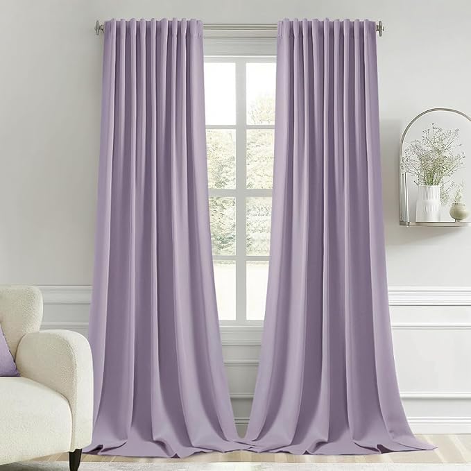 MIULEE Lilac Back Tab Blackout Curtains 52x102 Inch Long 2 Panels Set | Rod by MIULEE