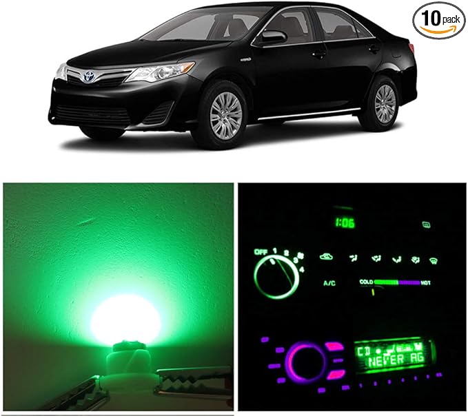 WLJH Green Climate A/C Control Dashboard Heater Dash Indicator Light Switch Led Bulbs Replacement Kit For Camry Corolla Tacoma Matrix, Pack of 10