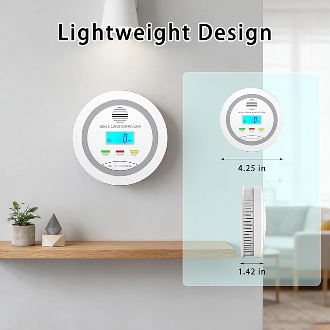 Virtue Sensor Smoke & Carbon Monoxide Detector, 2-in-1 CO Detector Alarm for Home Garage RV with LCD Display Safety Alarm System Audible and Visual Alert