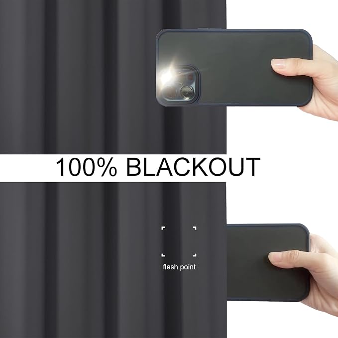 100% Blackout Curtains 84 Inch Long Dark Grey Curtains 2 Panels - Image 9