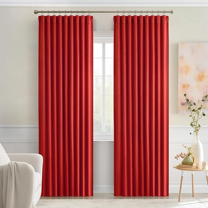 MIULEE Christmas Red Back Tab Blackout Curtains 52x90 Inch Long 2 Panels | Rod - Image 9