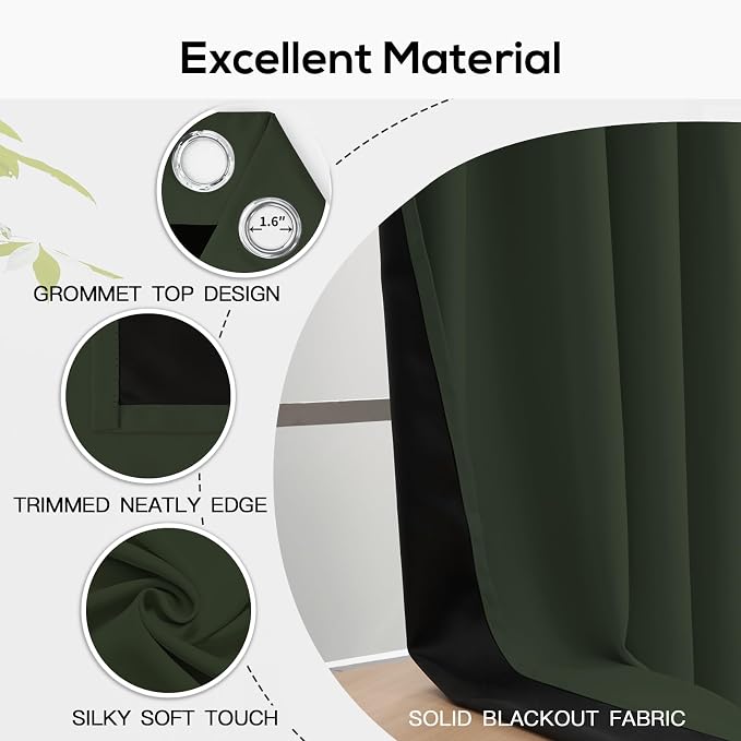 Yakamok Greyish Green Blackout Curtains 63 inches Long - Image 4