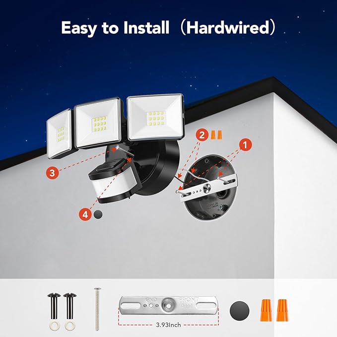 OREiN 2-Pack Motion Sensor Outdoor Flood Lights, 26W 3500LM LED Security Lights with 240° 40FT Detection, Dusk to Dawn/Auto/Test Modes, IP65 Waterproof for Garage, Yard, Porch, Driveway