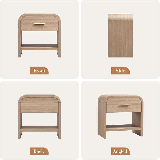 Night Stand Set of 2 1-Drawer and 1 Storage Shelf Nightstand 24" H Metal Handle - Image 8