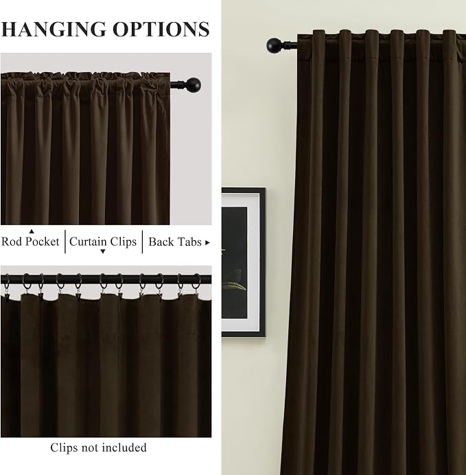 Extra Long Brown Velvet Blackout Curtains - Image 2