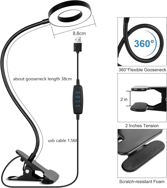 Woputne Desk Lamps Clip on Reading Light - Image 4