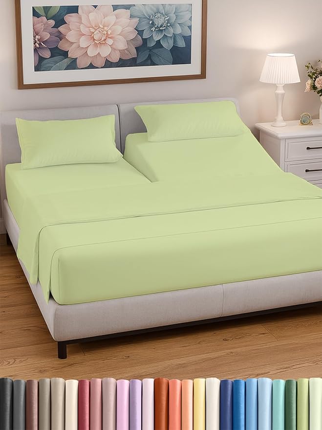 Split Head King Sheet Set – 4 Piece Flex Split Top King Sheets for Adjustable Beds - Fits 14” to 16" Mattress w/ Deep Pockets - Breathable & Cooling - Luxury Bedding & Wrinkle Free - Light Sage Green