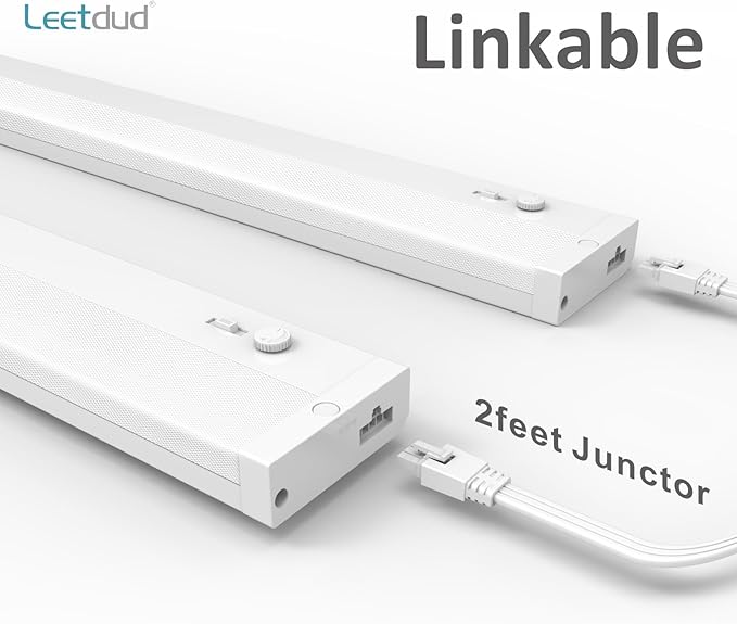 Leetdud Under Cabinet Lighting Plug in or Hardwired Built-in Dimmer, 32 Inch 16W, 5CCT 2700/3000/3500/4000/5000K, Linkable Counter Lights for Kitchen, ETL Dimmable LED Light Fixture, White
