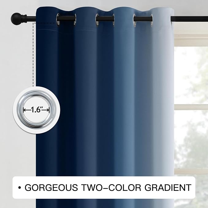 COSVIYA Grommet Ombre Room Darkening Curtains 72 inch Length 2 Panels, 52x72 - Image 3