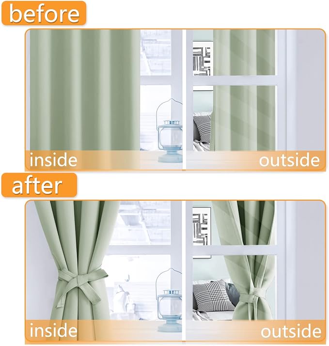 Blackout Curtains for Bedroom, 2 Panels, Seafoam Green 52 x 45 Inch | Thermal - Image 4