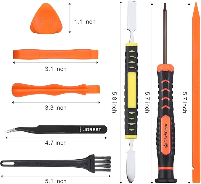 JOREST Repair Kit for Xbox One/360/X PS4 PS3 PS5, PH0 T6 T8 T10 Torx Security Screwdriver, Crowbars,Tweezers, Cleaning Tool for Controller and Console