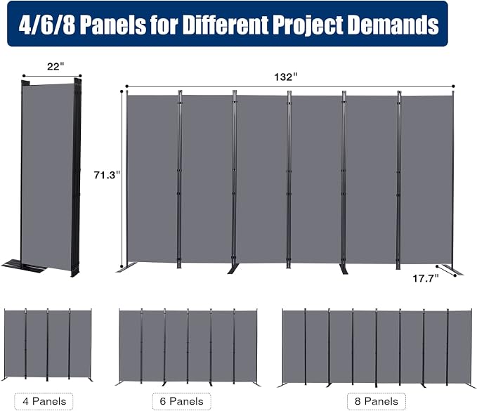 Room Divider 6 Panel-132''Wide, 6FT Room Dividers and Folding Privacy Screen | - Image 6