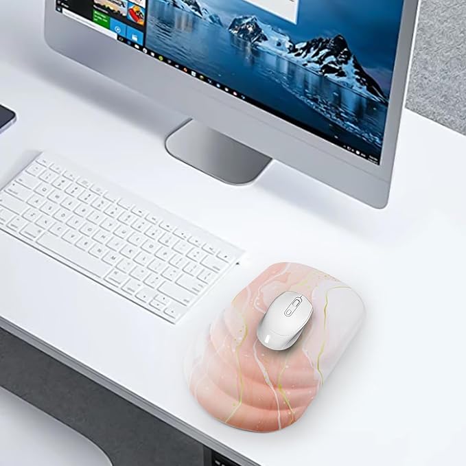 Mouse Pad Wrist Wrist Rest, Comfortable Memory Foam Wrist Rest, Non-Slip PU Base, Ergonomic Wrist Support and Arm Rests for Gaming, Office, Computer Use, Relieve Typing Pain (Pink Marble)