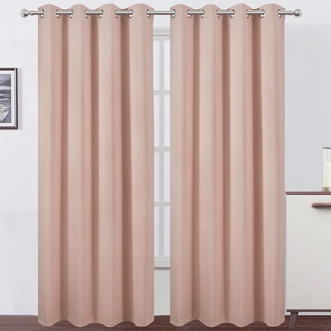 Blush Thermal Blackout Curtains/52 x 95 Inch/Set of 2 Panels Room Darkening by Lemomo