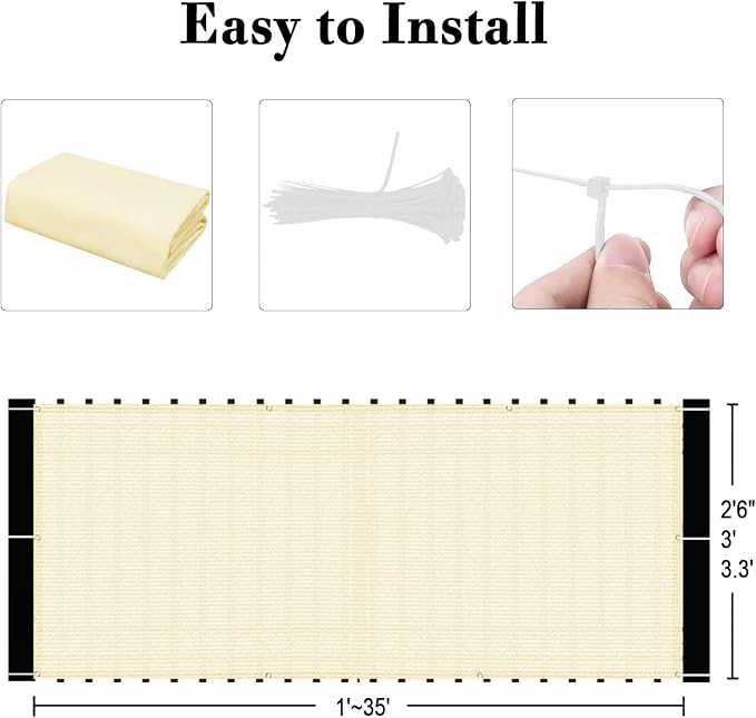 3'x3' Butter Cream Balcony Privacy Screen Fence 90% UV Block | 90% privacy - Image 3