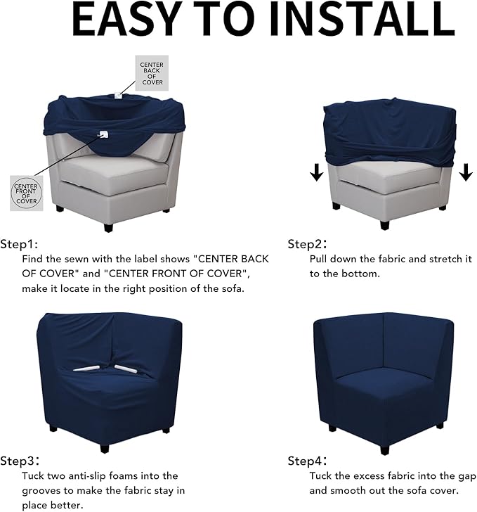 Easy-Going Stretch Sectional Corner Sofa Slipcover 1-Piece Couch Sofa Cover Furniture Protector Soft with Elastic Bottom for Kids, Pet, Spandex Jacquard Fabric Navy
