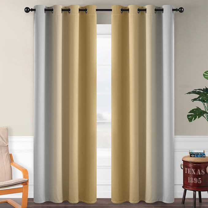 SimpleHome Ombre Beige to Grey White Curtains - Image 2