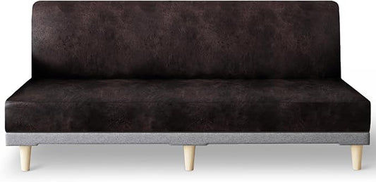 molasofa Leather Like Stretch Futon Slipcover Armless Futon Bed Sofa Cover Furniture Protector with Elastic Bottom, Soft and Washable Futon Cover for Sofa Bed Stay in Place（Larger，Chocolate）