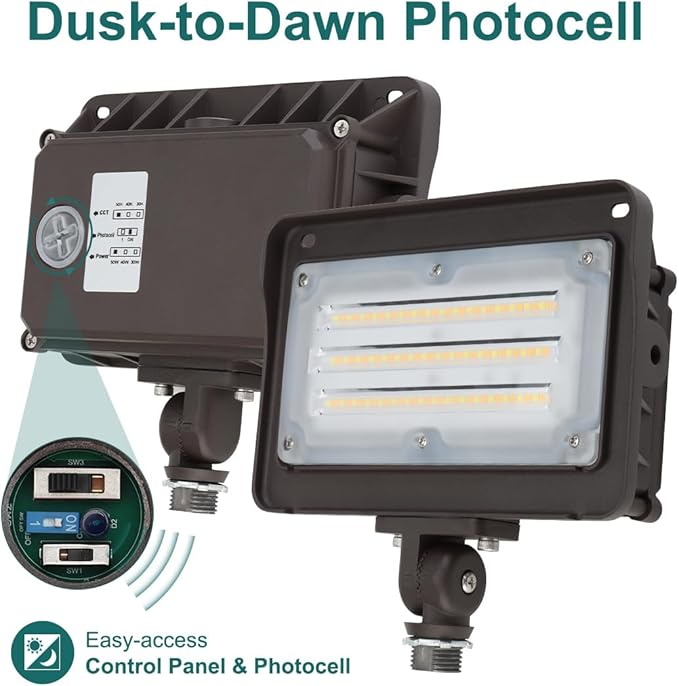 kadision LED Flood Light Outdoor, 50W/40W/30W 6500lm 3000K/4000K/5000K Selectable, Dusk-to-Dawn Photocell, IP65 Waterproof Adjustable Knuckle Mount Security Lights, 100-277V ETL Listed, 4 Pack