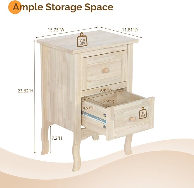 Bonnlo Solid Wood Nightstand Unfinished - Image 2