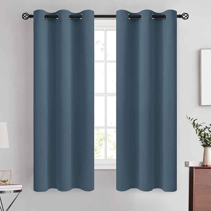 COSVIYA Grommet Room Darkening Stone Blue Curtains 63 inch Long by COSVIYA