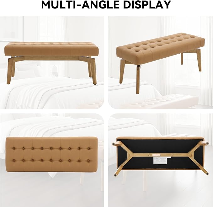 DUOMAY Brown PU Upholstered Entryway Bench Window Bench | 45.5 End of Bed Bench - Image 6