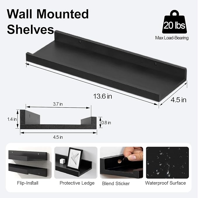Black Floating Shelves for Wall Decor, 14 in Shelf - Image 3
