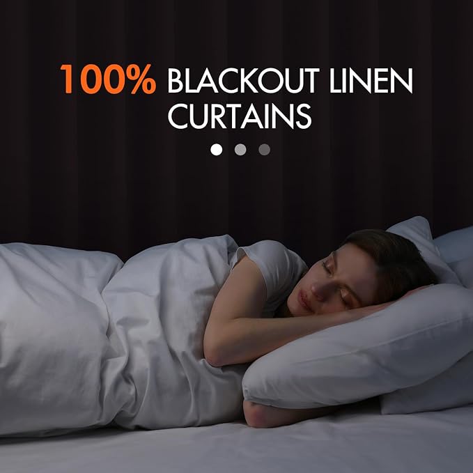 MIULEE 100% Blackout Back Tab Pleat Linen Curtains 50" Wx96 L, Copper Brown | 2 - Image 3