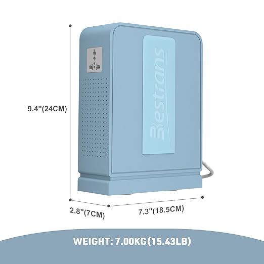 BESTRANS 3000W Step Up Transformer 110v to 220v Converter, Heavy Duty Voltage Converter 110v-120v to 220v-240v with Dual Outlets, Overload Protection & Ultra-Quiet for Home Appliances, Light Blue